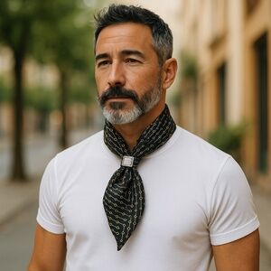 NWT SILKLETTE Keys to Happiness 100% Fine Silk Kerchief Scarf BLACK/GOLD